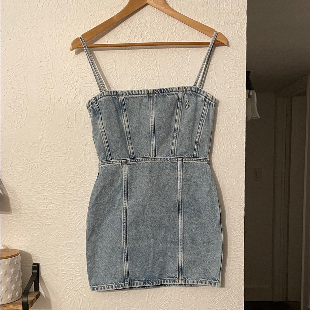 NWT Revolve Icon Denim Judy Mini Dress in Sky Denim Blue Women's Dress Size XS - Picture 6 of 10